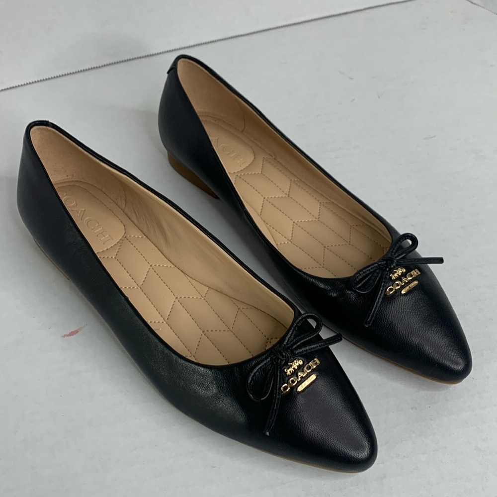 New, unworn Coach Annabel black leather now tie ballet flats